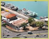 Aerial view of part of Port Louis harbour showing the Aapravasi Ghat (UNESCO world heritage site, Mauritius) where indentured Indian labourers were registered