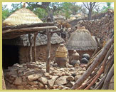 Behind a walled enclosure, a homestead in the Sukur Cultural Landscape UNESCO world heritage site in the Mandara Mountains near Maidaguri (Nigeria)