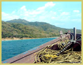 Approaching Mahale Mountains National Park by boat (Lake Tanganyika, Tanzania)