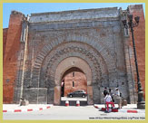 The magnificent blue granite gateway of Bab Agnaou in the Medina of Marrakech UNESCO world heritage site (Morocco), one of ten Fortified Cities of the Maghreb (North Africa)
