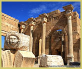 Grand public buildings at archaeological site of Leptis Magna (UNESCO world heritage site, Libya), one of ten places at the Frontiers of the Roman Empire in North Africa