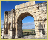 Triumphal arch at the archaeological site of Volubilis UNESCO world heritage site (Tunisia), one of ten places at the Frontiers of the Roman Empire in North Africa