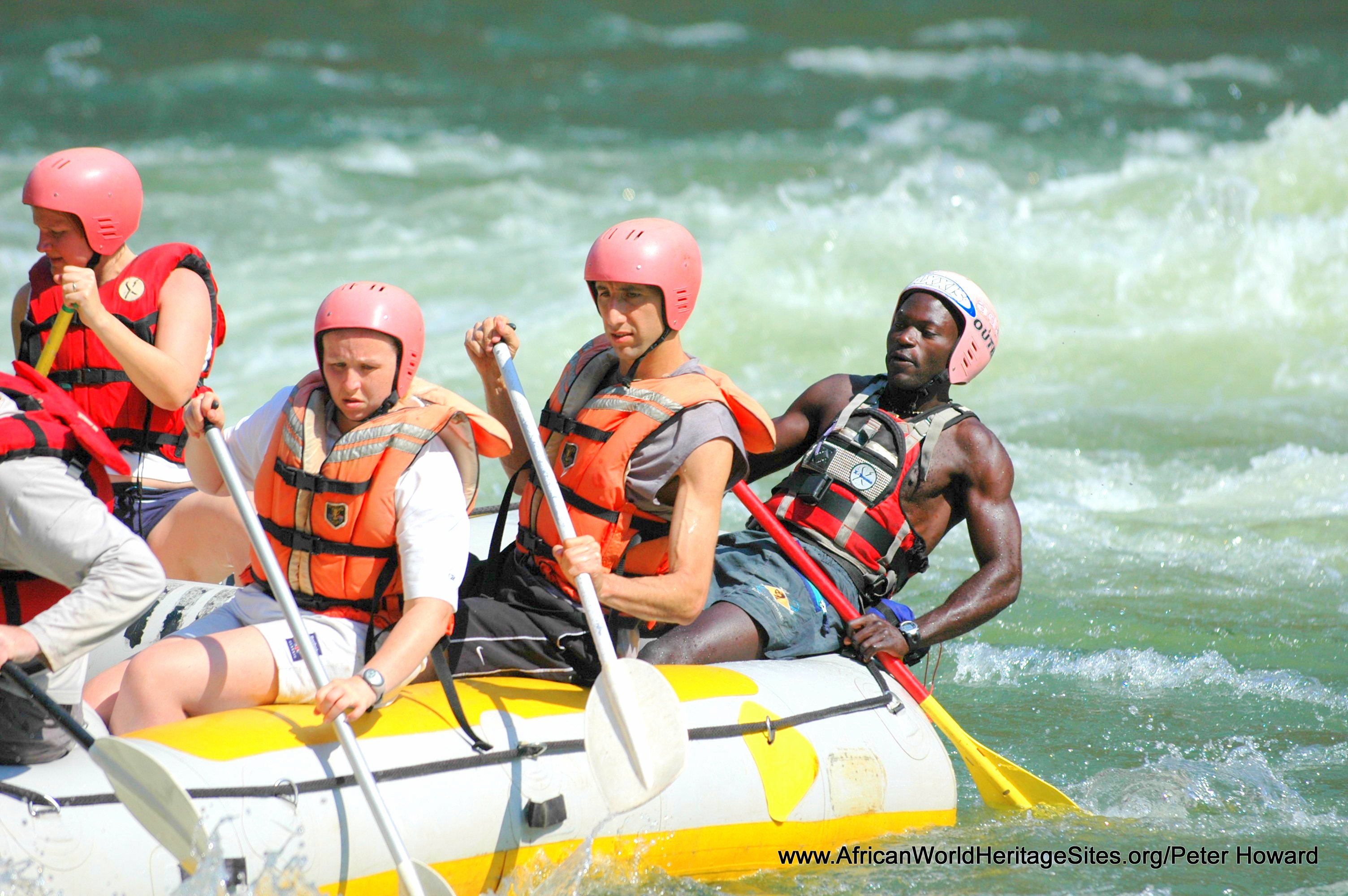 White-water rafting is a popular activity in the Zambezi River rapids below Victoria Falls