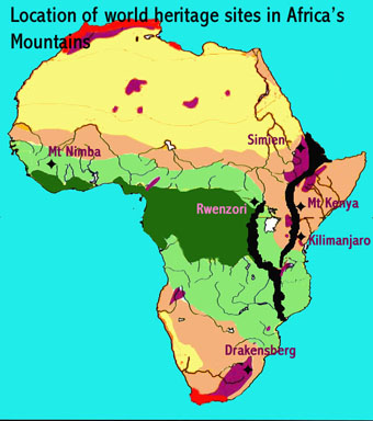 Africa Map With Mountains Mountains | African World Heritage Sites