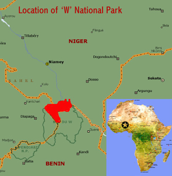 Map showing the location of 'W' National Park (Niger) in the Guinea woodlands of west Africa