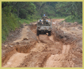 UN patrol vehicle passing through Kahuzi-Biega National Park world heritage site, Congo