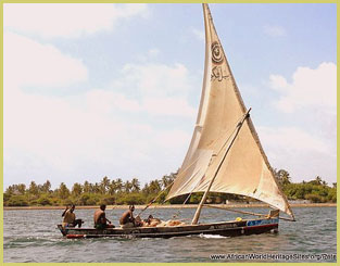 A traditional sailing dhow at Lamu Old Town (Kenya), one of the UNESCO cultural world heritage sites along East Africa's Swahili Coast