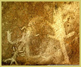 Typical white symbols and images painted by Chewa agriculturalists and part of a living tradition in the Chongoni Rock-Art Area (a designated UNESCO world heritage site in Malawi)