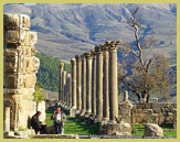 Colonnades flanking the Forum of the ancient Roman town of Djemila (formerly Cuicul) , a UNESCO world heritage site near Setif, Algeria 