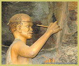 Model of a San artist at the Main Cave, Giants Castle Game Reserve within the uKhahlamba Drakensberg Mountains Park, a UNESCO world heritage site (South Africa)