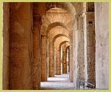 Colonnaded interior of the magnificent Amphitheatre of El Jem, a UNESCO world heritage site, at the frontier of the Roman Empire near Sousse in Tunisia (north Africa)