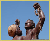 Statue commemorating the trans-Atlantic slave trade which was centred on the Island of Goree UNESCO world heritage site (near Dakar, Senegal)