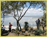 View of Lake Nakuru, one of the three lakes that make up the Kenya Lake System in the great Rift Valley world heritage site