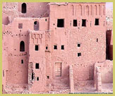 A typical multi-story building of red earthen materials in the Ksar of Ait-Ben-Haddou UNESCO world heritage site (near Ouarzazate, Morocco)