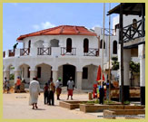 Restored public buildings on the waterfront of Lamu Old Town UNESCO world heritage site (Lamu Island, Kenya)