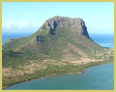 View of the rugged Le Morne Barbant at Le Morne Cultural Landscape UNESCO world heritage site (Mauritius)