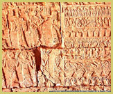 Reliefs reminiscent of ancient Egypt, inside one of the pryramids at the Archaeological Sites of the Island of Meroe UNESCO world heritage site, Sudan