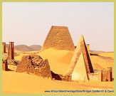 Partially restored pyramid of the ancient Kushite kingdom at the Archaeological Sites of the Island of Meroe UNESCO world heritage site, Sudan