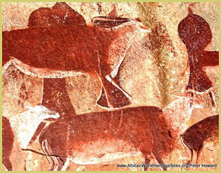 Painting of eland in the uKhahlamba Drakensberg Park (South Africa), one of Africa's UNESCO cultural world heritage sites featuring rock art and pre-history