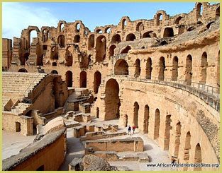 The Amphitheatre of El Jem (Tunisia) is one of Africa's UNESCO cultural world heritage sites at the Frontiers of the Roman Empire