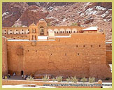 The imposing walls of the Saint Catherine monastery which lies at the core of the UNESCO world heritage site, in the deserts of the Sinai Peninsula (Egypt)